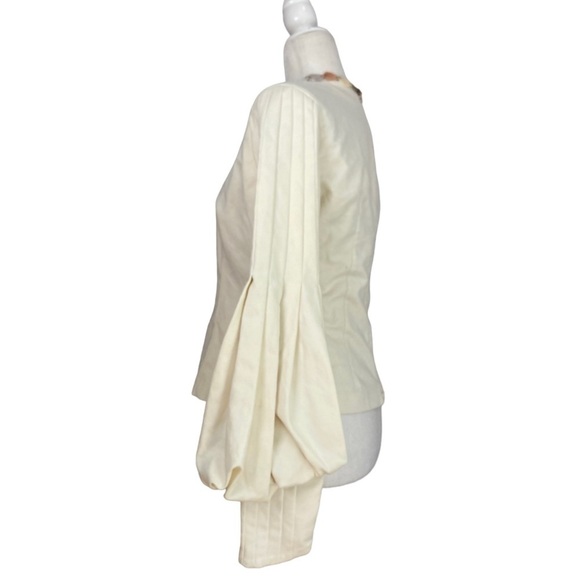 Maison Cinqcent Pleated Balloon Sleeve Top NWOT V Neck Cotton - Picture 6 of 12